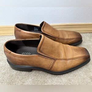 Ecco EU 39 Brown Tan Leather Loafer Bicycle Sqaure Toe Wedge Comfort Shoe Casual